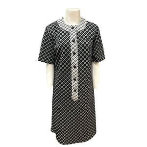 Vintage Black White Geometric Shift Dress Short Sleeve Mod Dress XL -